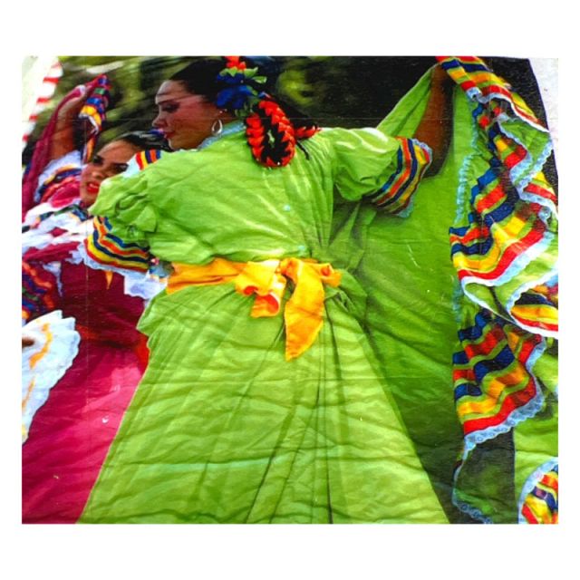 CUBAN WOMEN GREEN DRESS Backdrop Hire 2.4mW x 2.3mH