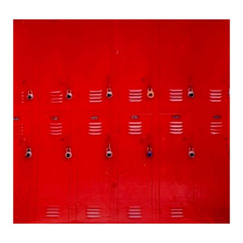 Pre-printed and designed backdrop RED LOCKERS Backdrop Hire 2.4mW x 2.4mH