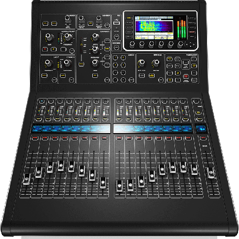 Front panel of the Midas M32R audio console for hire in Melbourne